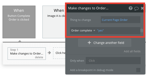 Bubble No Code Instacart clone tutorial walkthrough - order change workflow.