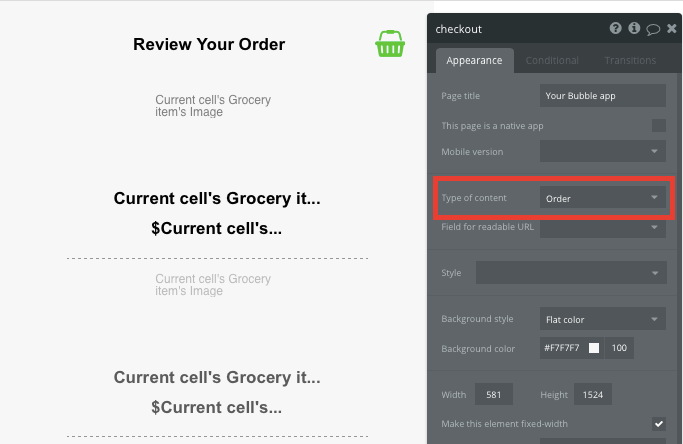 Bubble No Code Instacart clone tutorial walkthrough - checkout.