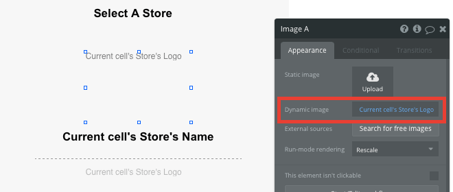 Bubble No Code Instacart clone tutorial walkthrough - select store image.