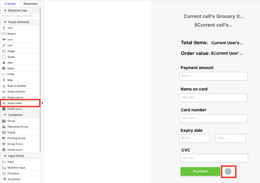 Bubble No Code Instacart clone tutorial walkthrough - stripe token.