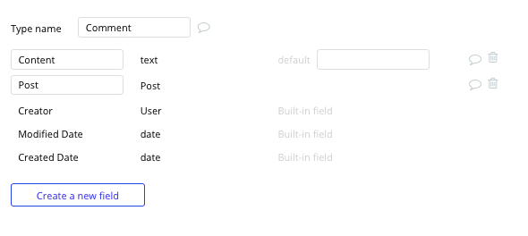 Instagram comment database and data fields built with no code