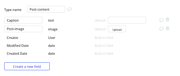 Instagram post-content database and data fields built with no code