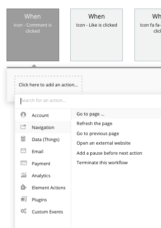 Building a page navigation event in Bubble’s no-code editor