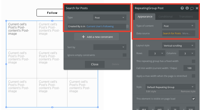 Using Bubble’s repeating group element to create a grid of Instagram posts