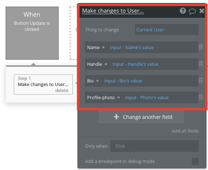 Using Bubble’s no-code platform to update a users profile details