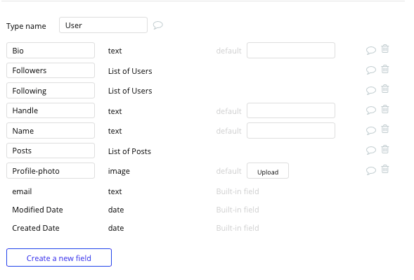 Instagram user database and data fields built with no code