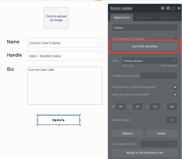 Creating a workflow in Bubble’s no-code Instagram clone app