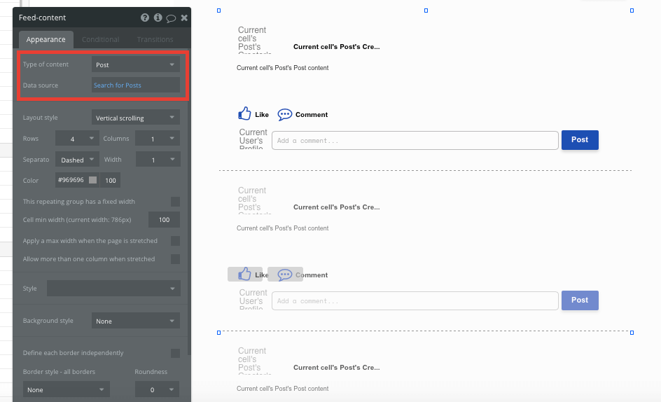 Bubble No Code LinkedIn Clone Walkthrough - repeating group.