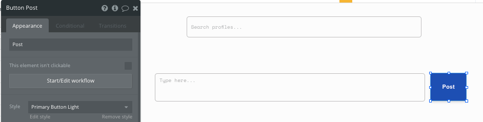 Bubble No Code LinkedIn Clone Walkthrough - post button.
