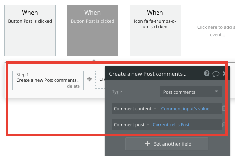 Bubble No Code LinkedIn Clone Walkthrough - post comment workflow.