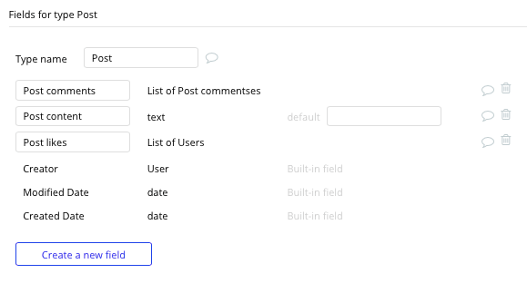 Bubble No Code LinkedIn Clone Post Data Types and Fields