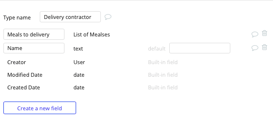 Bubble No Code Meal Delivery Platform Delivery Contractor Data Type and Fields