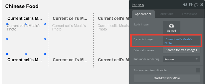 Bubble No Code Meal Image Workflow