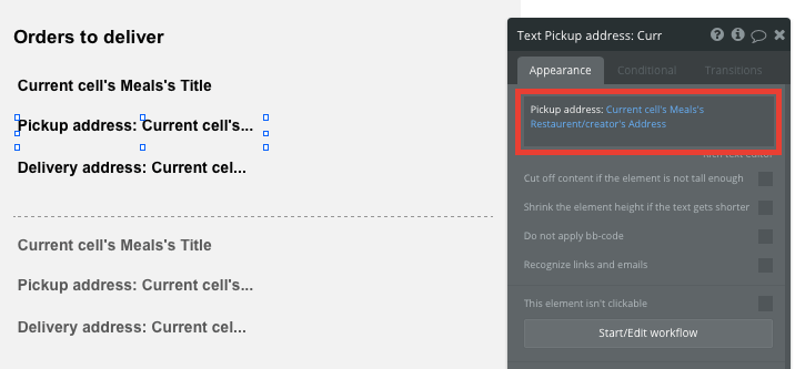 Bubble No Code Seamless Meal Delivery Platform Clone Tutorial - pickup address.