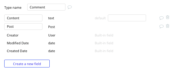 Bubble No Code Medium Clone Comment Data Type and Fields