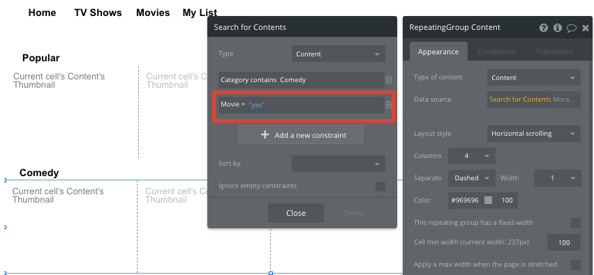 Bubble Netflix Clone Walkthrough Tutorial - content repeating groups.