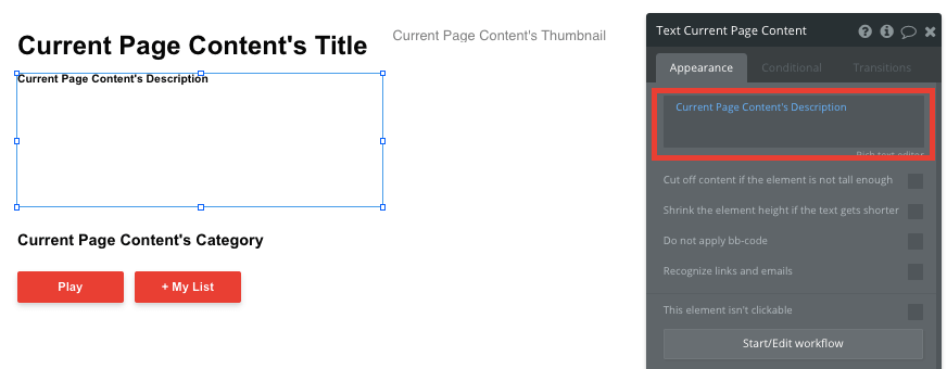 Clone of Netflix in Bubble no-code editor - page appearance.