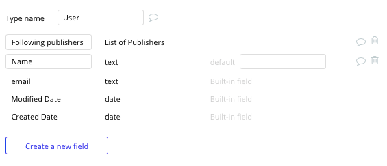 Apple News Aggregator Clone Bubble User Data Type and Fields