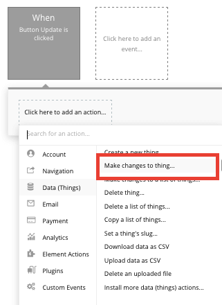 Making changes to a thing using Bubble’s workflow editor