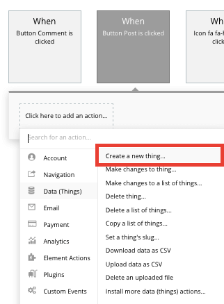 Using Bubble’s no-code workflow editor to create a new data entry