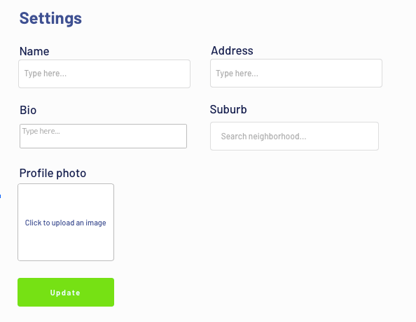 Designing a settings page for a no-code Nextdoor clone app