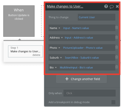 Bubble Nextdoor clone app updating a users profile settings