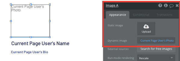 Displaying a dynamic profile image with Bubble’s visual programming editor