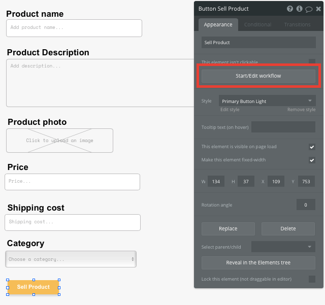 bubble no code amazon clone walkthrough tutorial - sell product workflow.