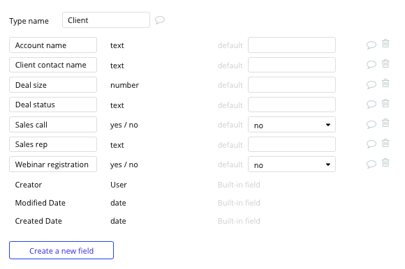 Bubble no code salesforce CRM clone tutorial walkthrough - client fields.