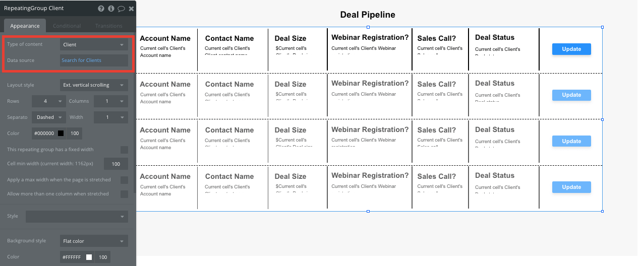Bubble no code salesforce CRM clone tutorial walkthrough - deal pipeline database.