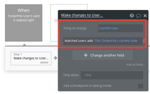 Bubble No Code Tinder Clone Tutorial Walkthrough - make user change.