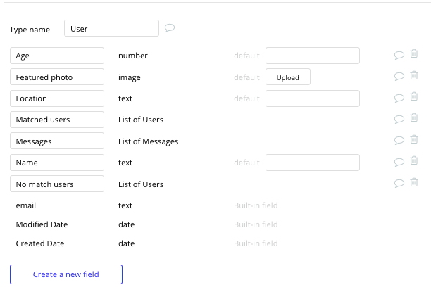 Bubble No Code Tinder Clone Tutorial Walkthrough - user fields.