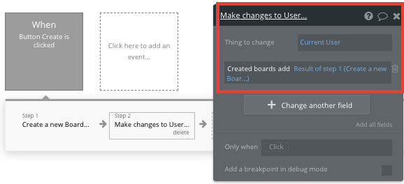 Bubble No Code Pinterest Tutorial Walkthrough - user change workflow.