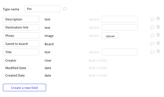 Bubble No Code Pinterest Tutorial Walkthrough - pin fields.