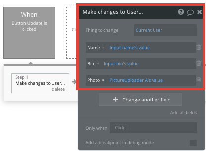 Bubble No Code Pinterest Tutorial Walkthrough - user change data fields.