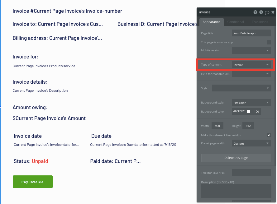 Using Bubble’s no-code platform to display content of a Quickbooks invoice