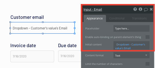 Displaying dynamic customer content in a Quickbooks no-code clone