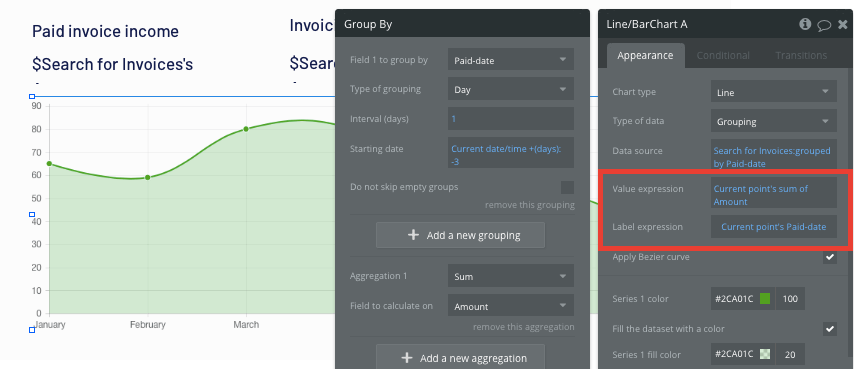 Bubble no-code Quickbooks clone invoice graph