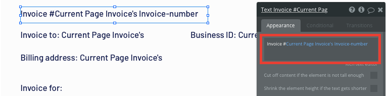 Displaying the dynamic content of a Quickbooks clone invoice