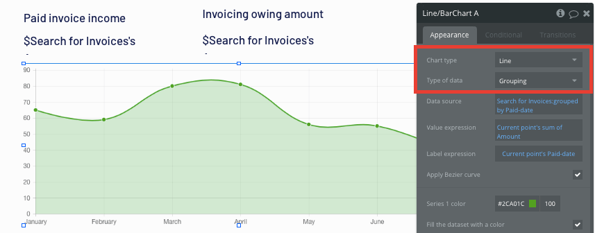 Using Bubble’s no-code platform to add a line graph