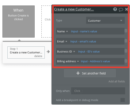 Creating a new Quickbooks customer in Bubble’s no-code editor