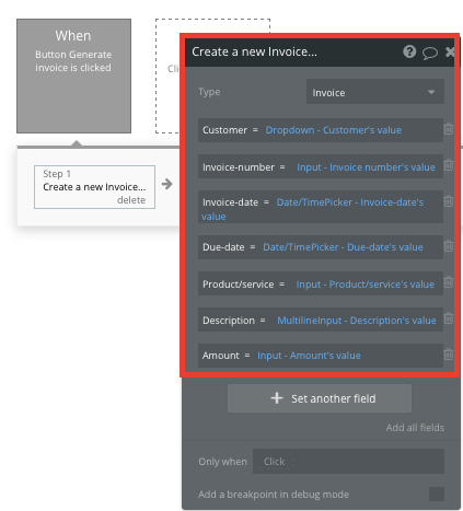 Create a new invoice in Bubble’s no-code Quickbooks clone app