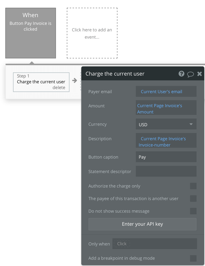 Creating a Stripe payment using Bubble’s no-code workflow editor