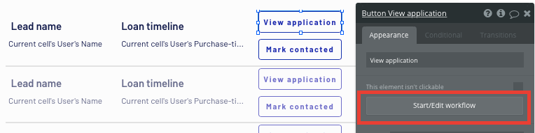 Triggering a new no-code workflow in Bubble’s visual programming editor