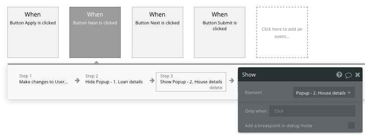 Displaying a popup element in Bubble’s no-code editor