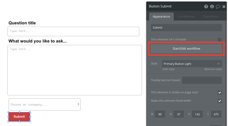 Bubble No Code Quora Clone Submit Button Workflow