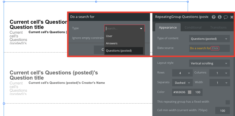 Bubble Repeating Group Workflow