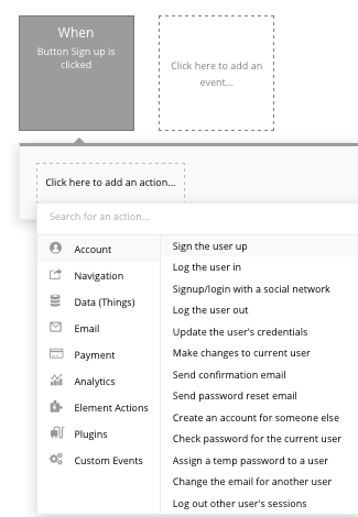 Bubble Signup Action Walkthrough