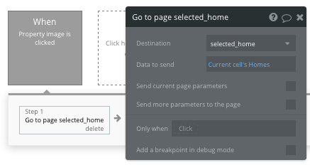 Bubble no code Zillow clone property marketplace tutorial - home select workflow.