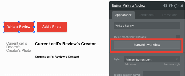 Bubble no code yelp clone tutorial template - write review workflow.